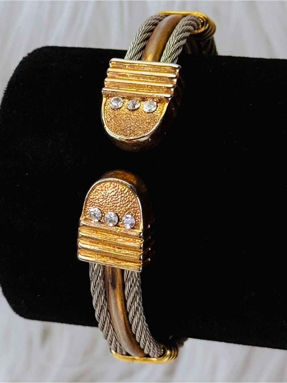 Vintage Two Tone Silvertone Coppertone Cable Cuff Bracelet